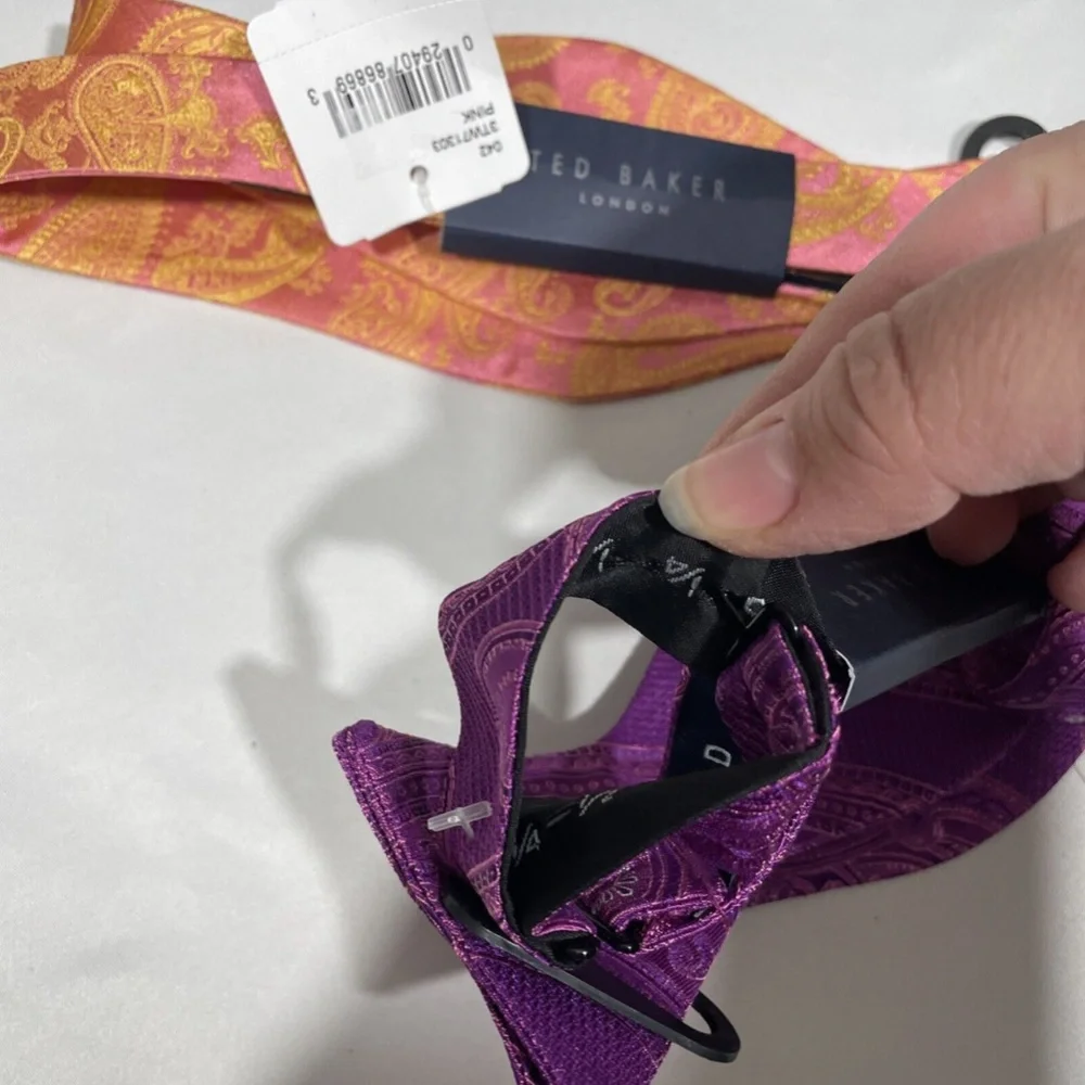 NWT $160 Ted Baker London 2pc Men Preakness Paisley Silk Bow Tie in Pink & Berry